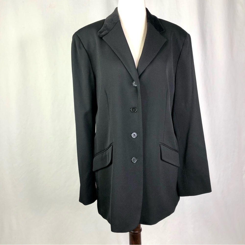 Lauren Ralph Lauren black wool blazer long length lightweight velvet collar 14P